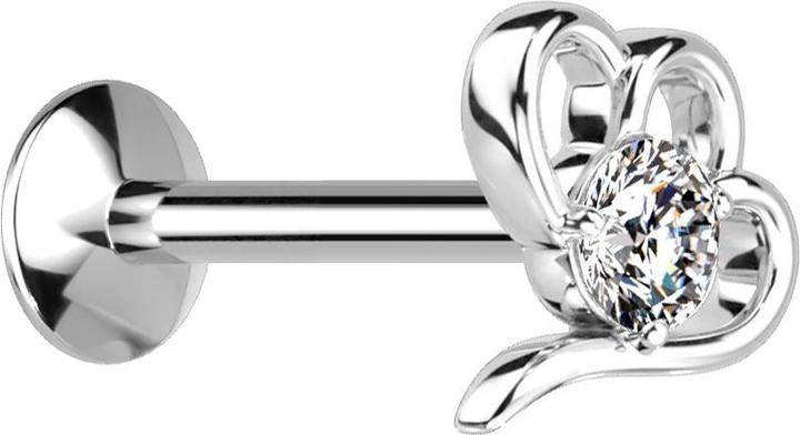 Star Piercing Micro Threadless UFO Labret silber hohles Herz silber Kristall silber (Chirurgenstahl 316L, Messing)