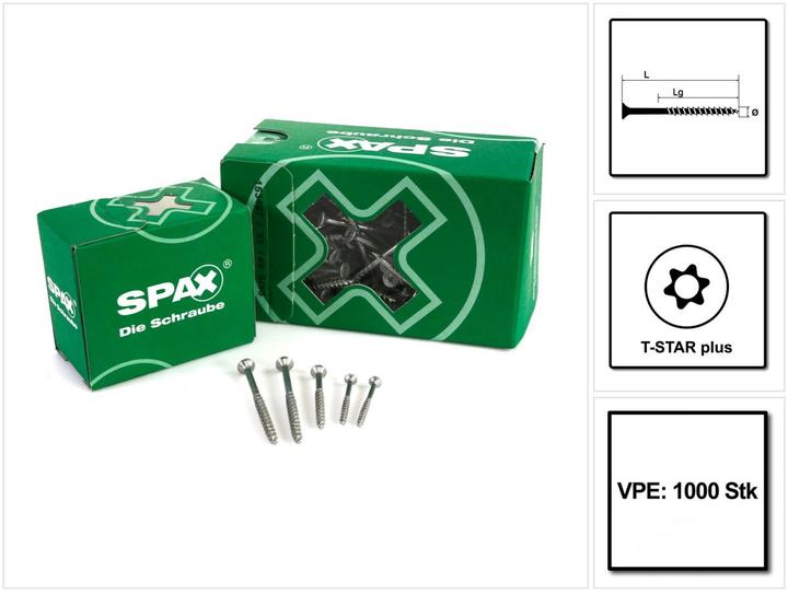 Actual product image Spax Chipboard screws SK T20 4,0x30 mm (1000 Screws per piece)