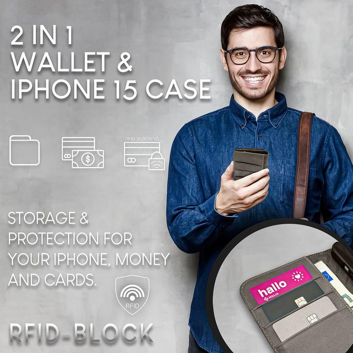 Produktbild Nalia Echt Leder Flip Case Hülle mit Magnetverschluss (Apple iPhone 15 Plus)