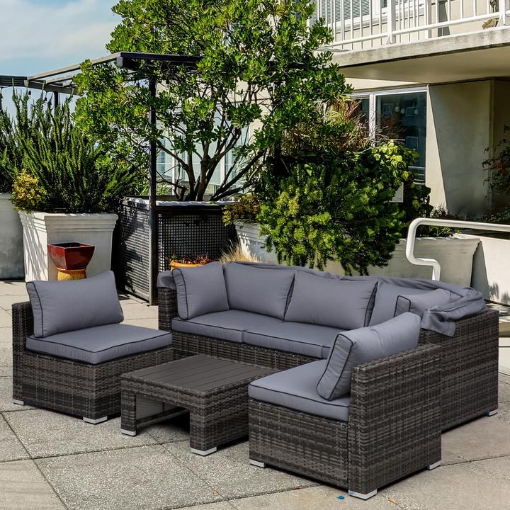 Produktbild Outsunny Polyrattan Lounge-Set mit Sonnendach, Kissen und Beistelltisch