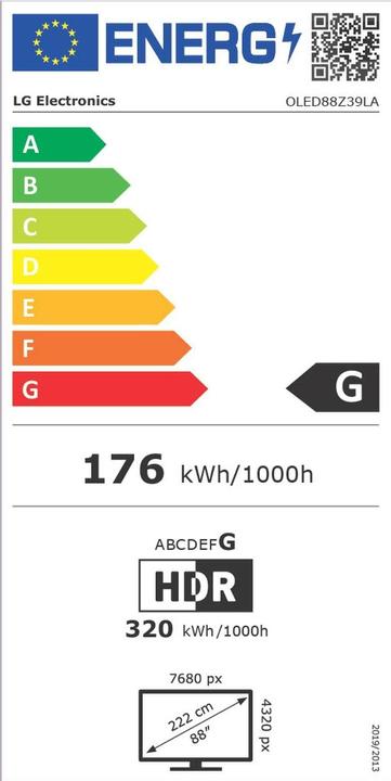 Etichetta energetica LG OLED88Z39LA (88", Z3, OLED, 8K, 2023)