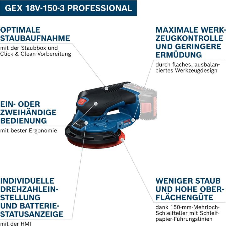 Actual product image Bosch Professional Akku-Exzenterschleifer GEX 18V-150-3 (Eccentric grinder)