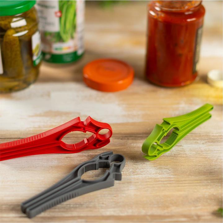 Actual product image Kuhn Rikon 5-in-1 Swiss Multi Opener grey (Plastic lidded bottle opener)