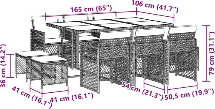 Produktbild VidaXL Gartenmöbel Essgruppe Gartengarnitur Sitzgruppe 11-tlg. Braun Poly Rattan (165 cm)