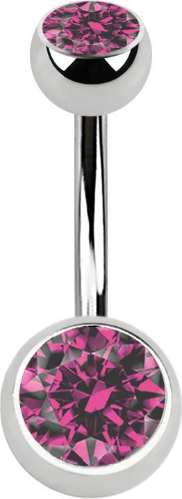 Image du produit Star Piercing Banane argentée avec deux boules de cristal rose (sans laiton, Acier chirurgical 316L)