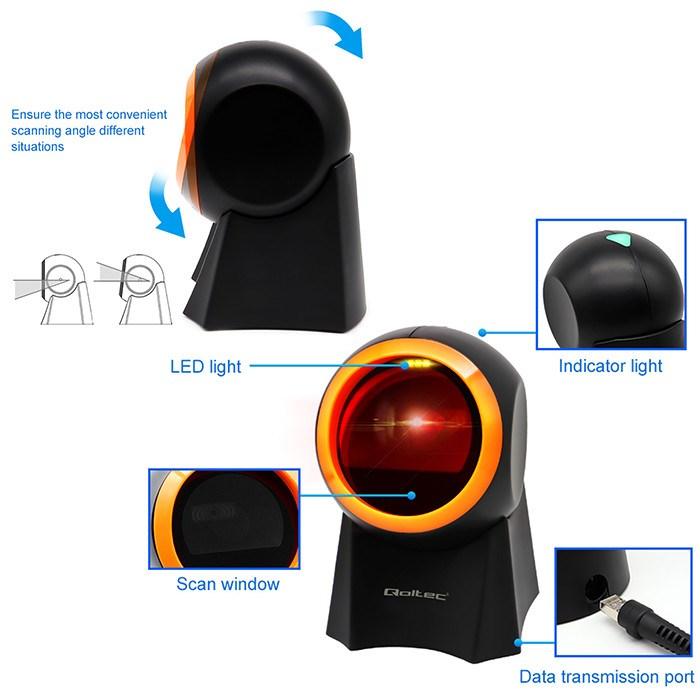 Image du produit Qoltec 50857 Scanner de codes à barres filaire de bureau 1D | 2D (Codes à barres 1D, Codes à barres 2D)
