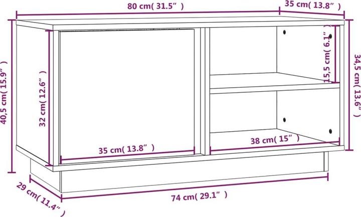 Image du produit VidaXL Armoire TV 80x35x40,5cm pin massif Lowboard meuble TV