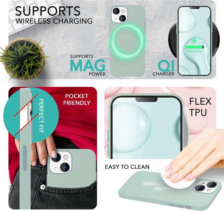 Produktbild Nalia Liquid Silikon Hülle mit MagSafe Funktion & 2x Display Schutzglas (Apple iPhone 14)