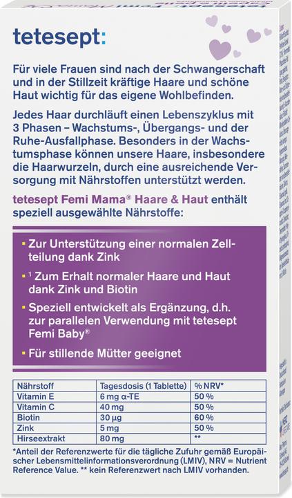 Nährwerte und Zutaten Tetesept Femi Mama (30 Stück, Tabletten, 56 g)