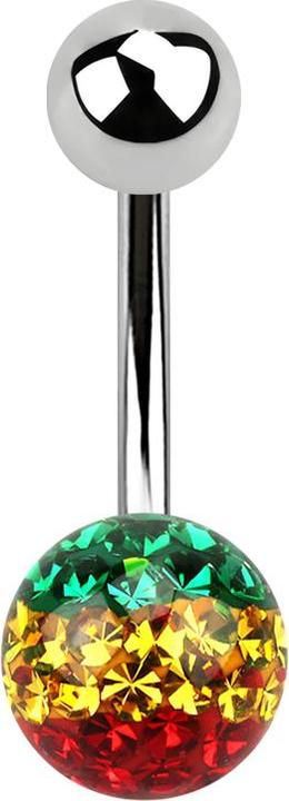 Produktbild Star Piercing Banane silber mit Kugel und Kristall Kugel Rasta Epoxy Schutzschicht (ohne Messing, Chirurgenstahl 316L)