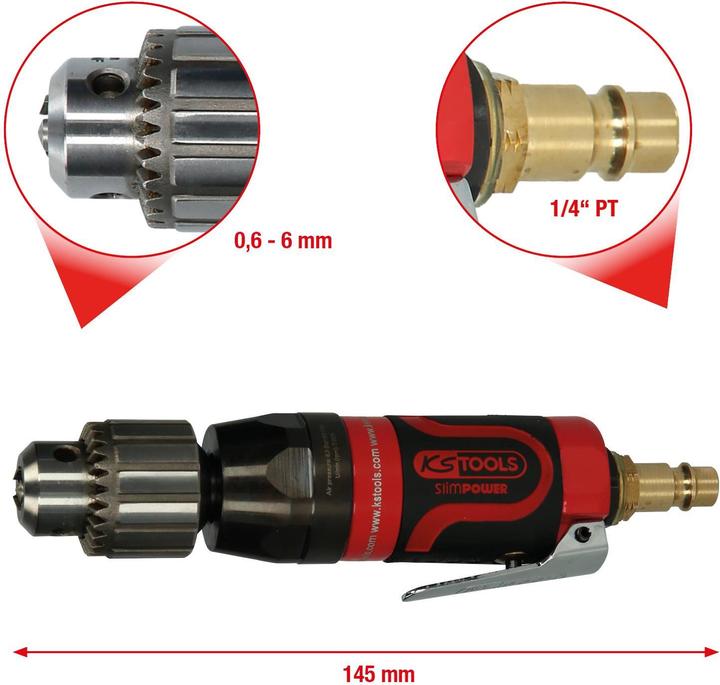 Actual product image KS Tools 3/8" SlimPOWER mini pneumatic rod drill, pneum., max. 6.3 bar (90 psi) (Air blast)