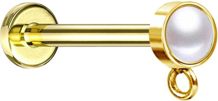 Image du produit Star Piercing Micro Labret femelle doré avec perle cylindrique blanche anneau pour pendentif (Acier chirurgical 316L)