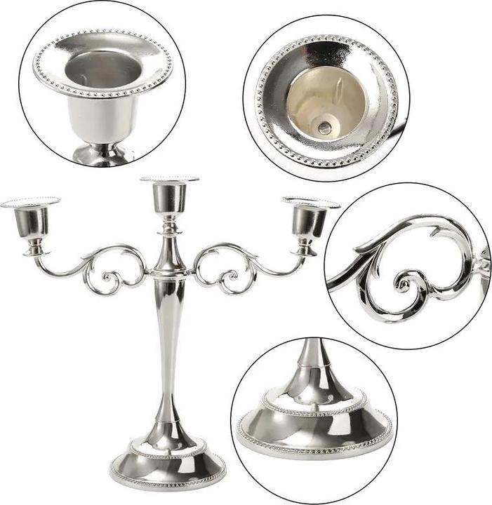Image du produit Cbx Kerzenständer 3 Köpfe, Kerzenleuchter 3-armig, Kerzenhalter Silber