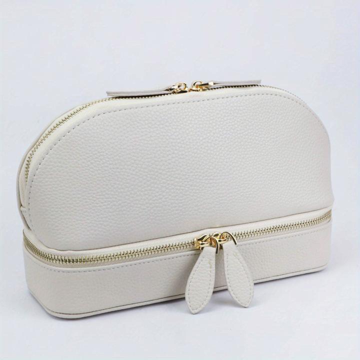 Only-Bags.Store Large capacity double layer makeup bag, jewellery box solid colour PU leather fashionable shell type