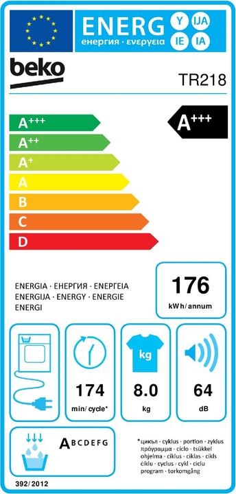 Energie-Label Beko TR218 (8 kg, Rechts)
