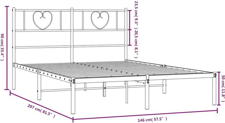 Produktbild VidaXL Bettgestell mit Kopfteil Metallbett Bett Doppelbett Schwarz 140x200cm (140 x 200 cm)