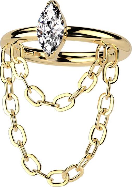 Image du produit Star Piercing Micro anneau segment pliable doré grand cristal ovale argent pendentif horizontal deux chaînes (Titane G23)
