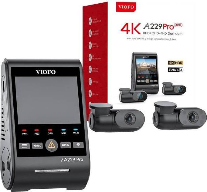 Produktbild Viofo A229 Pro 3CH (GPS-Empfänger, Eingebautes Mikrofon, Eingebautes Display, WLAN, Beschleunigungssensor, Nachtsicht, 4K)