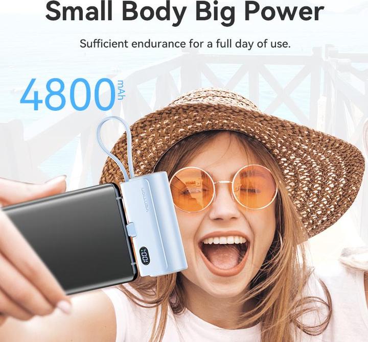 Productafbeelding Vention LED Display 4800mAh Power Bank (USB-C + Lightning + USB-C) 22.5W Roze Opvouwbaar USB-C Type (4800 mAh, 22.50 W, 22.50 Wh)
