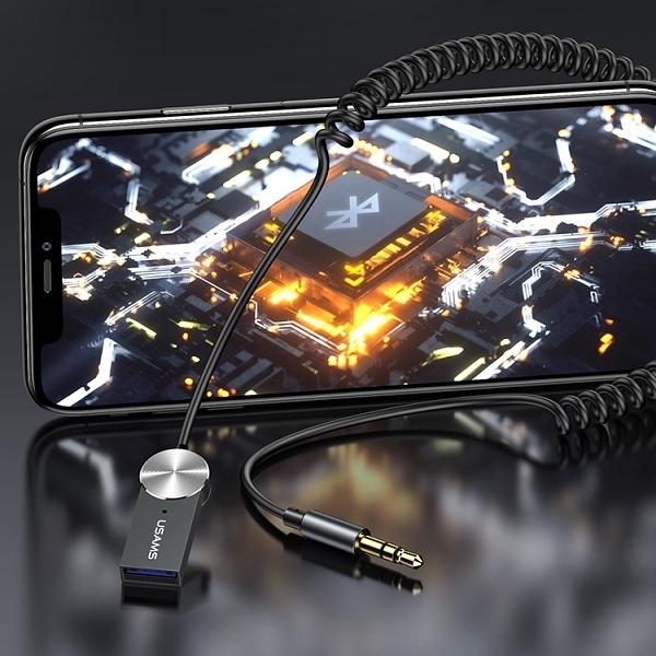 Actual product image Usams Adapter audio Bluetooth 5.0 USB-AUX szary/tarnish SJ464JSQ01 (US-SJ464) (Transmitter & Receiver)