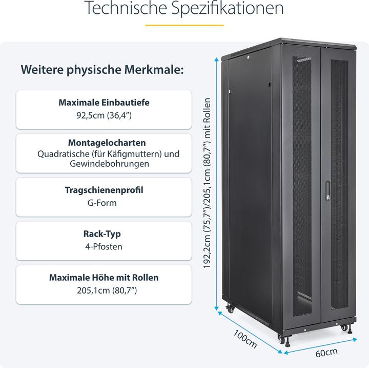Immagine prodotto StarTech Monta Il Tuo Server O Le Tue Apparecchiature Di Rete In Questo Armadio Server 42u - Rack 42u (42 HE, Rack da 19 pollici)