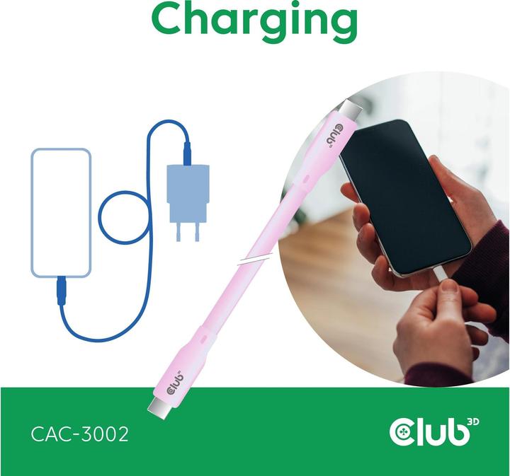 Immagine prodotto Club 3D Club3D Lifestyle Cavo USB-C PD 240W, 20Gbps 2m rosa pc/st retail (2 m, USB 4.0)