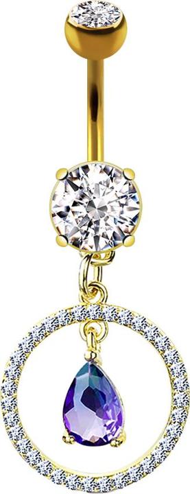Actual product image Star Piercing Banana 14k gold-plated with pendant circle with crystals and crystal drops (Surgical steel 316L, Brass)