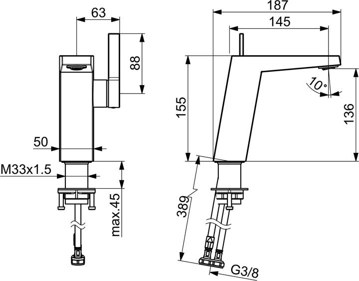 Produktbild Hansa Hansaloft Waschtischarmatur, seitenbedient, ohne Ablaufgarnitur, Ausladung: 146mm, 57522203