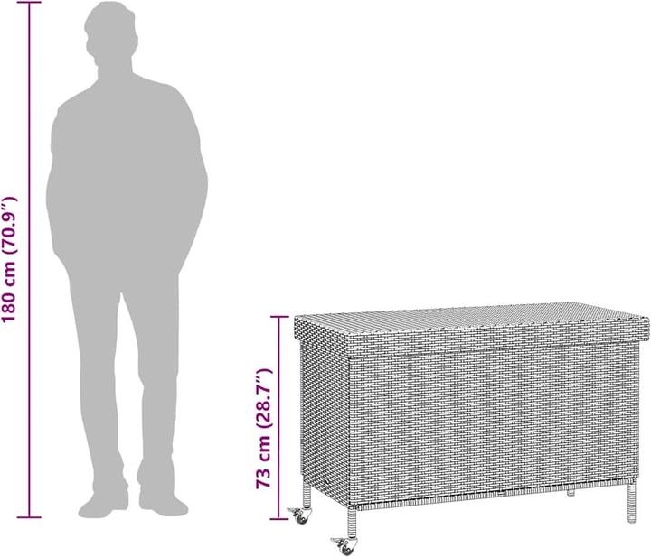 Produktbild VidaXL Gartentruhe mit Rollen Grau 110x55x73 cm Poly Rattan Garten Auflagenbox