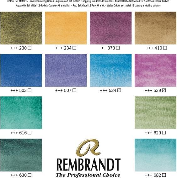 Produktbild Rembrandt Watercolour metal tin set Granulating Colour Selection | 12 pans + 1 brush