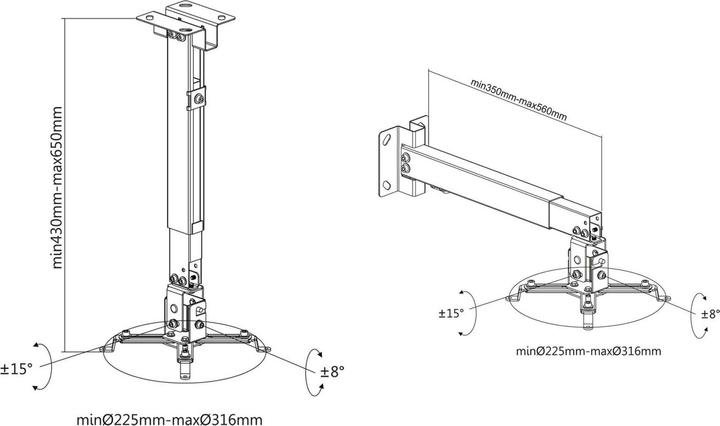 Produktbild Wiltec Beamerhalterung 20kg Projektorhalterung Decke Wand 43-65cm schwenkbar (Decke, Wand)