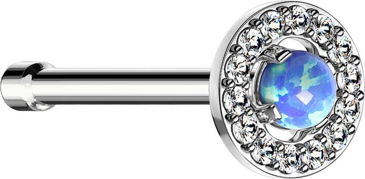 Immagine prodotto Star Piercing Nasenstecker gerade silber Kristallkreis mit grossem Opal blau (Acciaio chirurgico 316L, Ottone)