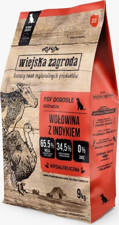 Wiejska Zagroda Karma sucha dla psa Wołowina z indykiem (dorosły) chrupki S 9kg