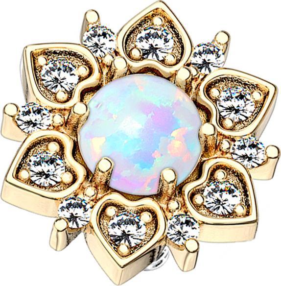 Produktbild Star Piercing Dermal Anchor 14k vergoldet Herzblume mit Opal weiss (Messing, Chirurgenstahl 316L)
