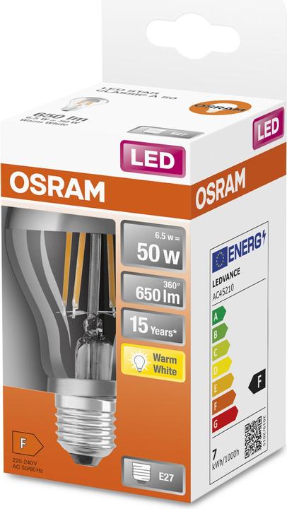 Actual product image Osram Star Classic A (E27, 6.50 W, 650 lm, 1 x, F)