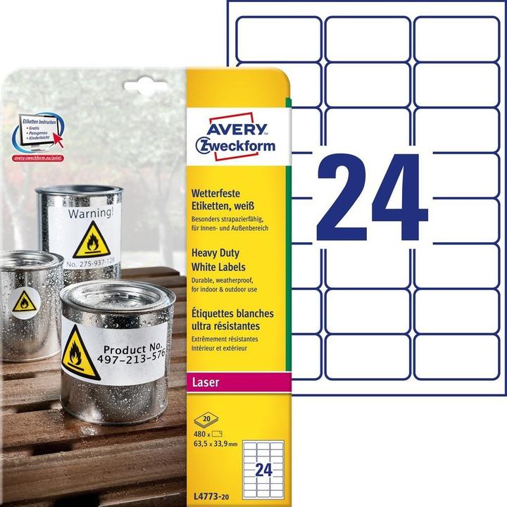 Avery Étiquettes blanches pour usage intensif - Laser - L4773 Blanc