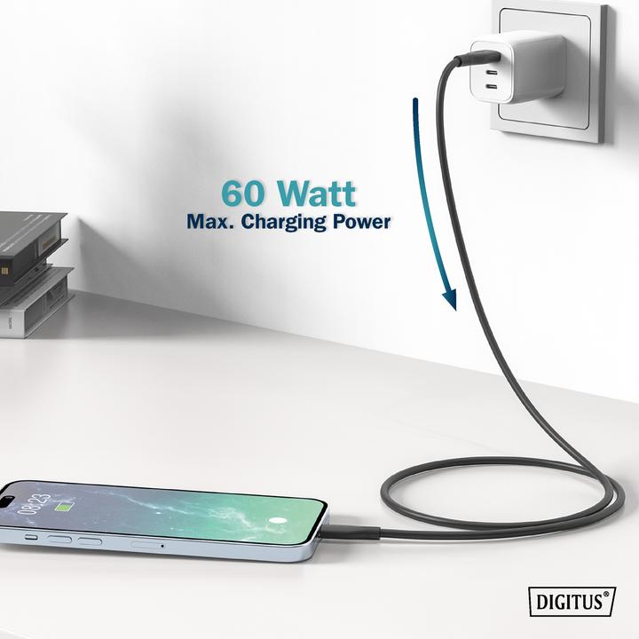 Immagine prodotto Digitus Cavo di collegamento USB-C in silicone, 0,5 m, nero (0.50 m, USB 2.0)