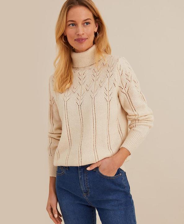 Anne Weyburn Rollkragenpullover aus Feinstrick mit Ajourmuster