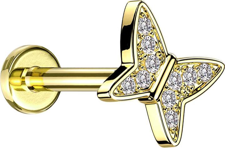 Image du produit Star Piercing Micro Labret femelle doré cristaux papillon argenté (Laiton, Acier chirurgical 316L)