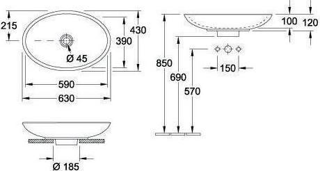 Produktbild Villeroy & Boch V&B Aufsatzwaschtisch LOOP & FRIENDS 630x430mm mit ÜL we C+ (430 mm, 630 mm)