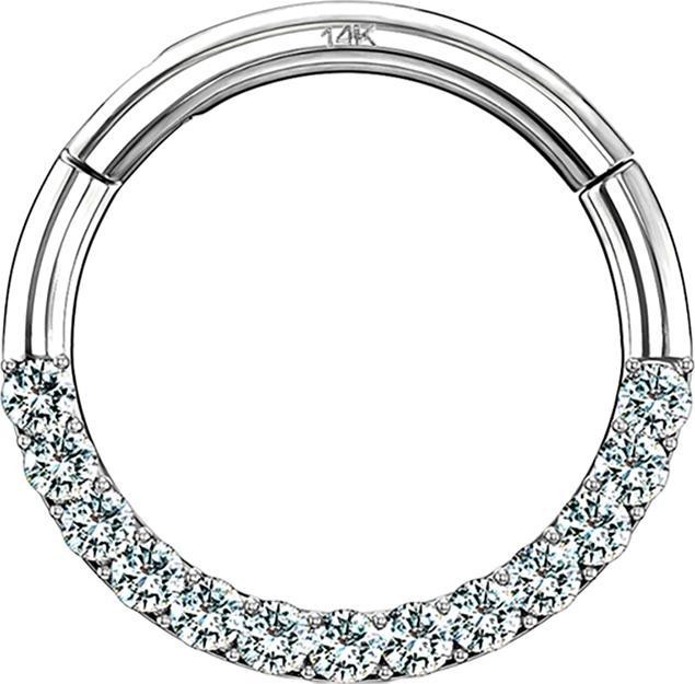 Star Piercing Micro Segmentring klappbar 14k weissgold front Kristall silber (ohne Messing, 14k Gold)