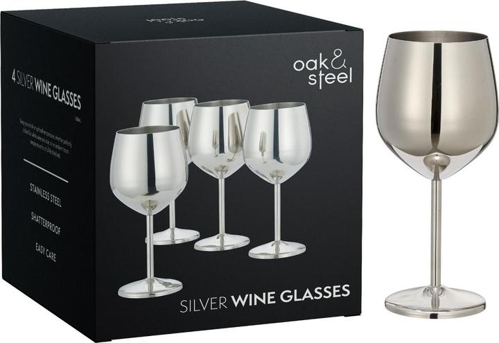 Produktbild Oak & Steel Edelstahl Weingläser Silber 4er-Set (50 cl, 4 Gläser, Weingläser Set)