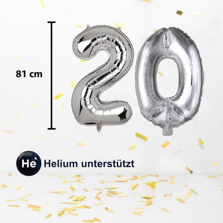 Actual product image Hermex Number balloon number 20 foil balloon birthday party balloon silver 81cm