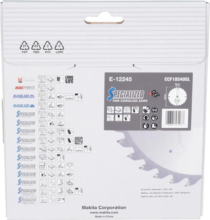 Actual product image Makita Saw blade 185x1,5x30, 40Z EFFICUT