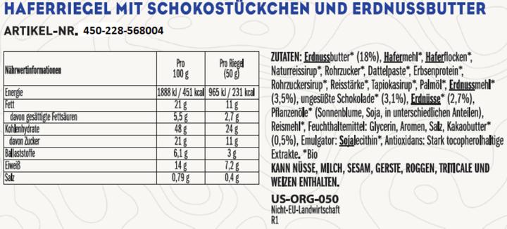 Valori nutrizionali e ingredienti Clif Bar Barretta al burro di noci (Arachide, Datteri, Scheggia di cioccolato, Nutty, Dolce, Burro di Arachidi, Cioccolato, Avena, 1 pz., 600 g)