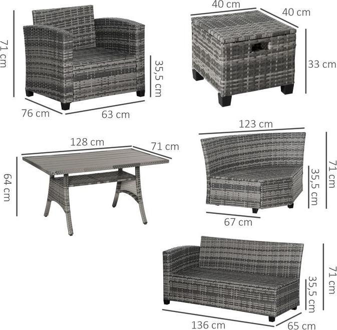 Image du produit Swisshandel24 Meuble de jardin de luxe en poly rotin pour 7 personnes Salon de jardin avec table d'appoint Sitzkis