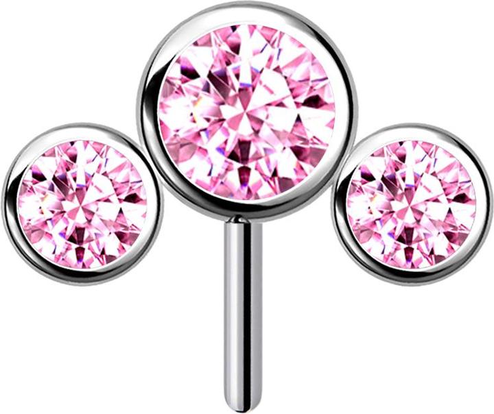 Produktbild Star Piercing Threadless silber front drei Kristalle pink (ohne Messing, Titan G23)