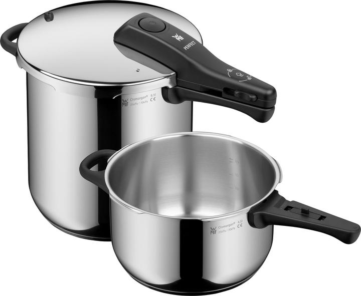WMF Schnellkochtopf Set 2tlg 8,5+3l grosses Kochsignal Perfect Induktion Edelstahl (22 cm, Pfannenset + Topfset, Edelstahl)