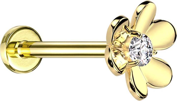 Acha Direct Micro Threadless Labret vergoldet Blume vergoldet ein Kristall silber (Messing, Chirurgenstahl 316L)