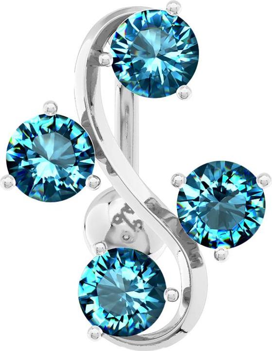 Produktbild Star Piercing Banane silber mit Kugel Rebe mit vier Kristallen aqua (Messing, Chirurgenstahl 316L)